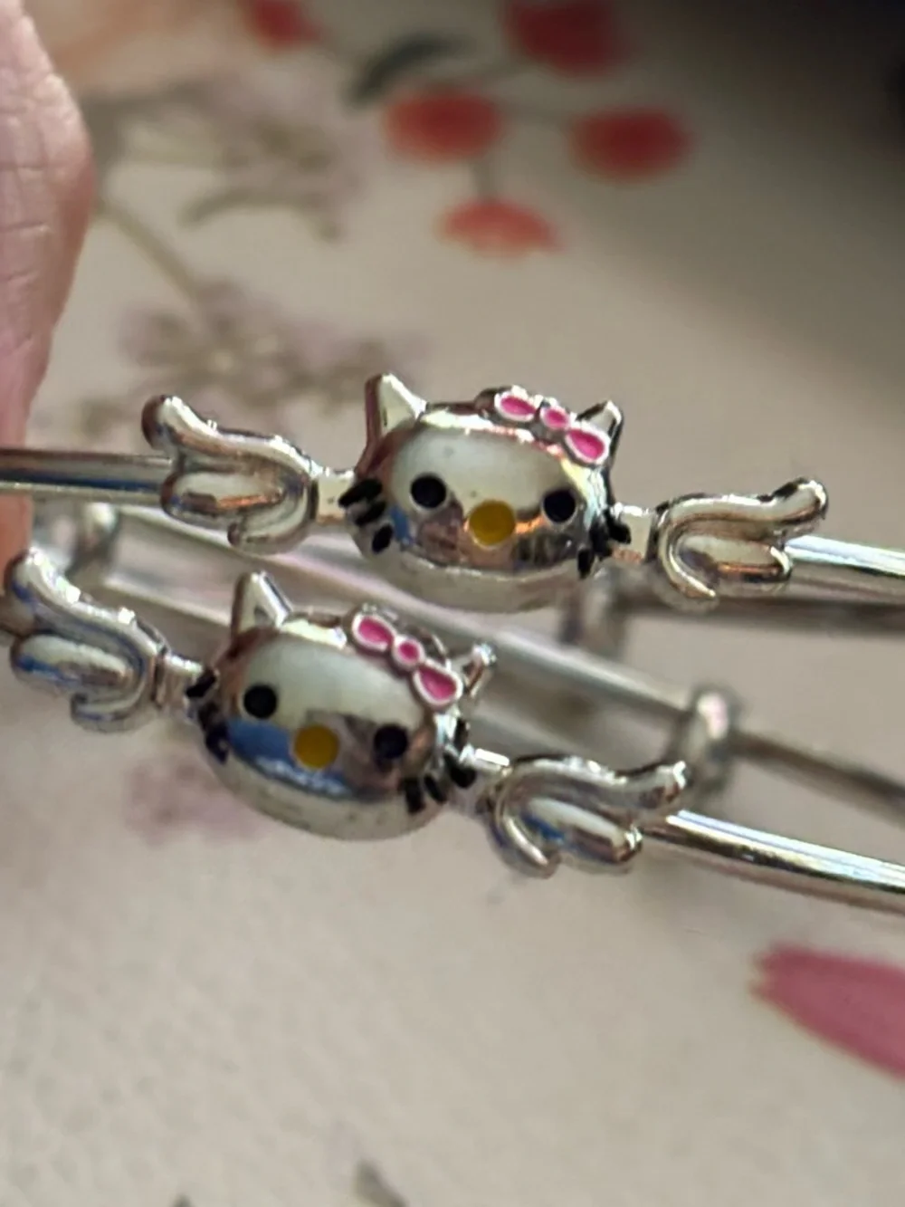 Silver tone or plated Hello  Kitty Enamel Bangle- adjustable- Price is for 1